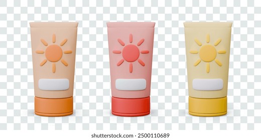 Set of tanning creams. Vector realistic templates of different colors