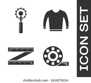 Set Tape measure, Cutter tool, Tape measure and Sweater icon. Vector