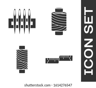 Set Tape measure, Needle for sewing, Sewing thread on spool and Sewing thread on spool icon. Vector