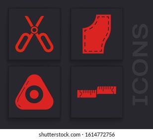 Set Tape measure, Scissors, Sewing Pattern and Sewing chalk icon. Vector