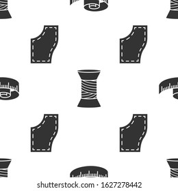 Set Tape measure, Sewing thread on spool and Sewing Pattern on seamless pattern. Vector