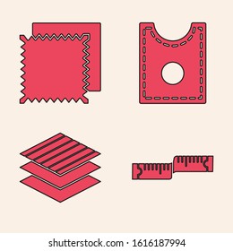 Set Tape measure, Textile fabric roll, Sewing Pattern and Textile fabric roll icon. Vector