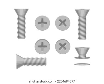 Set of taper phillips machine screw on white background