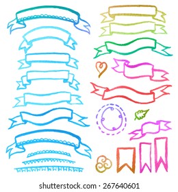 A set of tapes. Vector Watercolor colorful texture. Rainbow colors. Isolated on background.