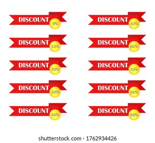 set of tapes with the words discount and interest for the store, trade and business. Simple design isolated on a white background