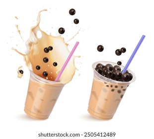 Set of tapioca drinks on a white background. Vector illustration