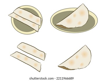 Set of tapiocas, brazilian food, that are on the plate and that are without a plate. Vector illustration isolated on white background.