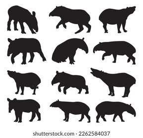 Set tapir silhouette vector illustration.