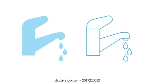 Set of taps with water drops. Vector graphics