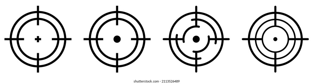 Juego de iconos de destino. Objetivo y objetivo, objetivo y orientación. Símbolo del diseño de tu sitio web, logotipo, aplicación, interfaz de usuario. Ilustración del vector, EPS10