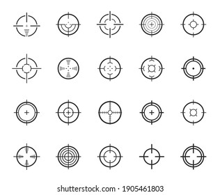 Set Of Target And Aim, Targeting And Aiming. Creative Vector Illustration Of Crosshairs Icon Set Isolated On White Background. Focus Sniper, Sight Military For Shoot. Vector Illustration