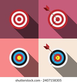 Conjunto de destino con el concepto de icono plano de flecha, Ilustración de un objetivo con una flecha. Concepto de diseño mercado de destino, audiencia, grupo, consumidor. Vector