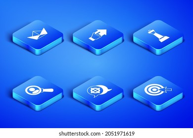 Set Target with arrow, Folded paper boat, Magnifying glass for search, Hand pointing finger and Chess icon. Vector