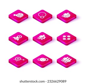 Set Target with arrow, Human gear inside, Location job, Users group, Project team base, Globe and people and Time Management icon. Vector