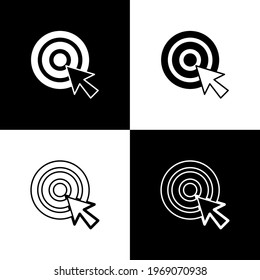 Set Target with arrow icon isolated on black and white background. Dart board sign. Archery board icon. Dartboard sign. Business goal concept.  Vector