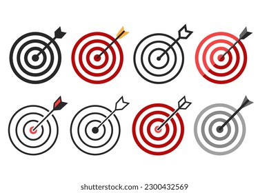 Set of Target with Arrow Icon Template Design for Competition Winning Goal Achievement Concept isolated on white. Vector illustration