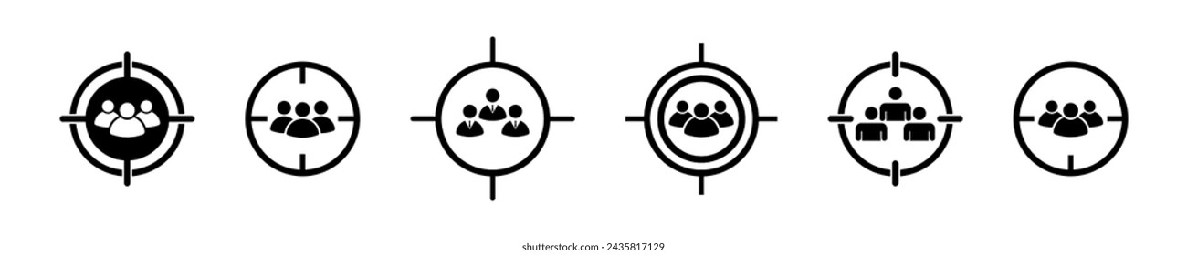 Set of target audience vector icons. Centric consumer or buyer. Find target client.