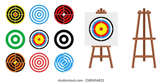 Set of target circle goal stand in a flat design