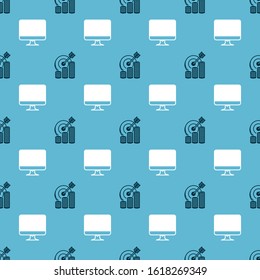 Set Target with coin symbol and Computer monitor screen on seamless pattern. Vector