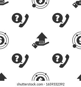 Set Target with dollar symbol, Money on hand and Telephone handset and speech bubble chat on seamless pattern. Vector