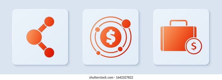 Set Target with dollar symbol, Share and Briefcase and money. White square button. Vector