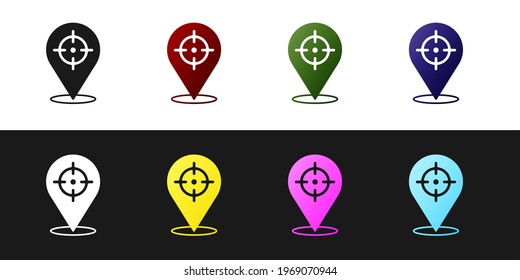Set Target financial goal concept icon isolated on black and white background. Symbolic goals achievement, success.  Vector