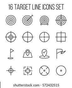 Set of target icons in modern thin line style. High quality black outline goal symbols for web site design and mobile apps. Simple target pictograms on a white background.