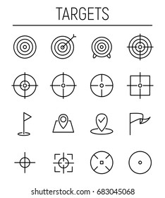 Set of target icons in modern thin line style. High quality black outline goal symbols for web site design and mobile apps. Simple target pictograms on a white background.