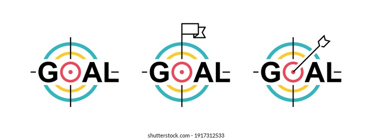 Set Target Line Icon. Goal Concept. Marketing Targeting Strategy Symbol. Logo Design. Vector Illustration.