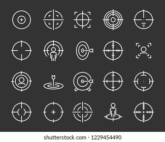 Set Of Target Line Icons Such As Aim, Hunting, Accuracy