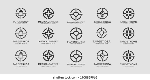 set of target Logo designs Template. illustration bag, plus, diamond, bulb light, windows combined with element target sign.