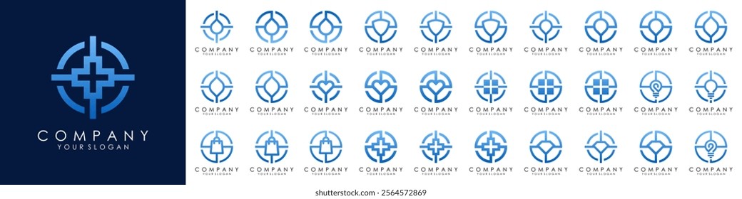 set of target Logo designs Template. symbol shield combined with target sign.