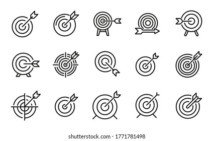 Set of target related vector line icons. Premium linear symbols pack. Vector illustration isolated on a white background. Web symbols for web sites and mobile app. Trendy design.