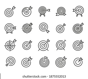 Set of target related vector line icons. Premium linear symbols pack. Vector illustration isolated on a white background. Web symbols for web sites and mobile app. Trendy design.
