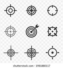 Set of target simple vector icons with transparent background (PNG). Vector illustration.