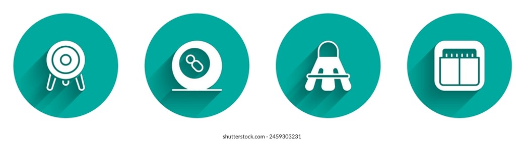 Set Target sport, Billar pool snooker ball, Bandminton shuttlecock y Sport icono de marcador mecánico con sombra larga. Vector