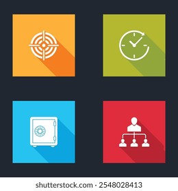 Definir Esporte alvo, Relógio com seta, Ícone de marketing Seguro e Referência. Vetor