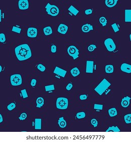 Set Target sport, Computer mouse, Power button and monitor on seamless pattern. Vector