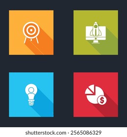 Set Target, Startup project concept, Head with lamp bulb and Pie chart and dollar icon. Vector