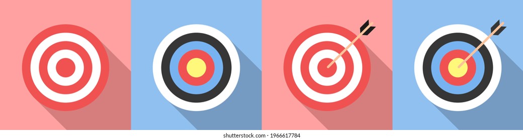 Set of targets for archery isolated on a white background. The concept of achieving a goal in business or in another matter. Flat style. Vector illustration.
