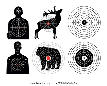 Set von Zielen im Cartoon-Stil. Vektorgrafik verschiedener Zielkreise für Aufnahmen einzeln auf weißem Hintergrund. Bogenschießen, Pistolenschießen. Sportübungen. Ziele zum Schießen.