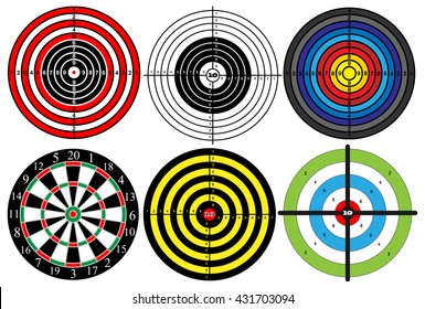 Set Targets For Shooting A Gun. Goal Darts Board. Target Archery. Isolated Vector