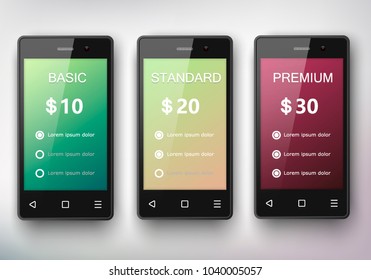 Set of tariff plans for smartphones and mobile applications. Banner. Vector.