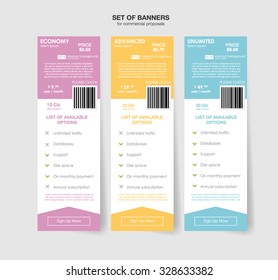 Set tariffs. interface for the site. ui ux vector banner for web app. Pastel pricing table, banner, order, box, button, list and bullet with plan for website in flat design