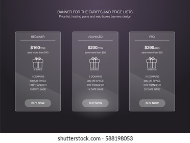 Set tariffs. interface for the site. ui ux vector banner for web app. Pastel pricing table, banner, order, box, button, list and bullet with plan for website in flat design - stock vector