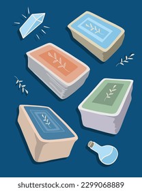 A set of tarot card decks. Vector isolated illustration of tarot card decks. Divination on cards. Prediction of the future.
