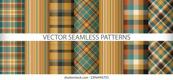 Set tartan pattern vector. Background check textile. Seamless plaid texture fabric collection.