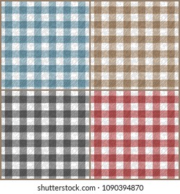 Set of tartan plaid fabric on white seamless pattern, vector