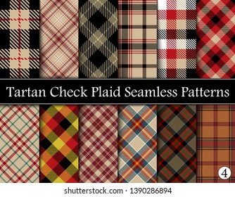 Set  Tartan Plaid Scottish Seamless Pattern. Texture from tartan, plaid, tablecloths, shirts, clothes, dresses, bedding, blankets and other textile. Vol 04