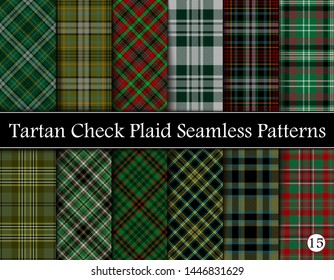 Set  Tartan Plaid Scottish Seamless Pattern. Texture from tartan, plaid, tablecloths, shirts, clothes, dresses, bedding, blankets and other textile. Vol 15